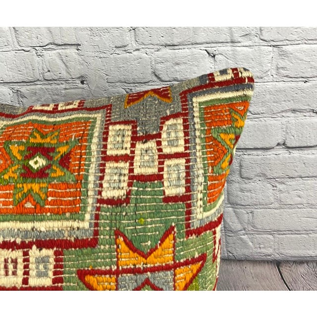 Turkish 20 x 20 Kilim Pillow Turkish Cushion Natural Green Pillow Cushion Cover For Sale - Image 3 of 4