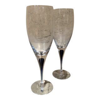 1980s Orrefors Intermezzo Blue Wine Glass Blue Drop Erika Lagerbielke Sweden Set 2 For Sale