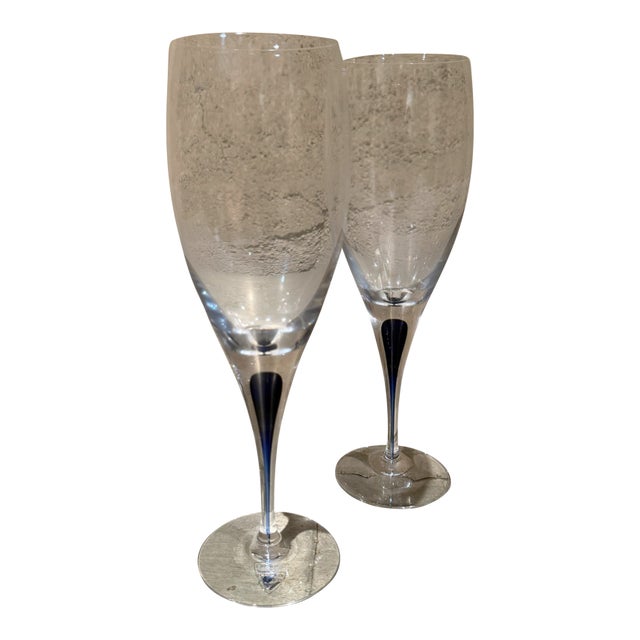 1980s Orrefors Intermezzo Blue Wine Glass Blue Drop Erika Lagerbielke Sweden Set 2 For Sale
