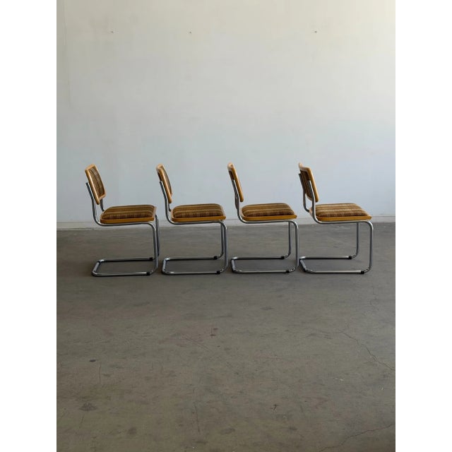 Chrome 1970s Chrome & Plaid "Cesca" Style Cantilever Chairs - Set of 4 For Sale - Image 8 of 10