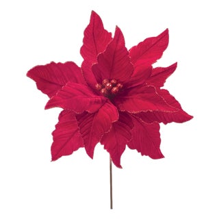GlitteredRed Poinsettia Flower Stem (Set of 2) For Sale
