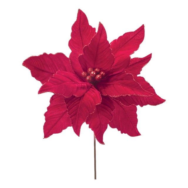 GlitteredRed Poinsettia Flower Stem (Set of 2) For Sale