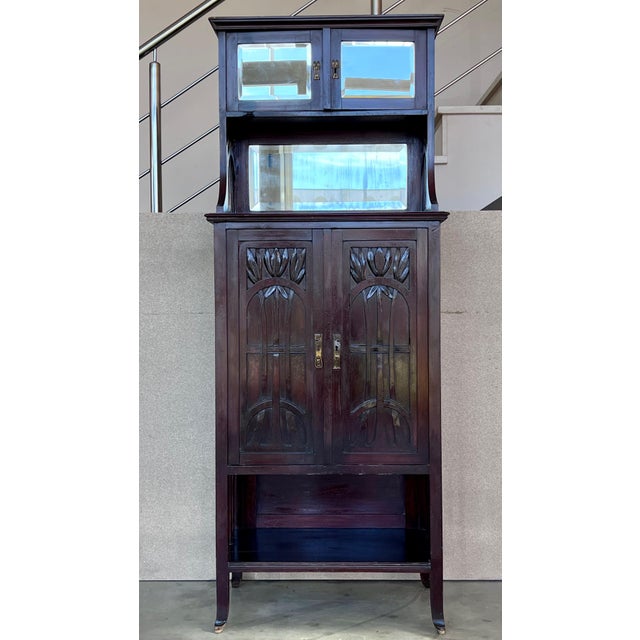 Wood Late 19th Century French Art Nouveau Walnut Cabinet For Sale - Image 7 of 18