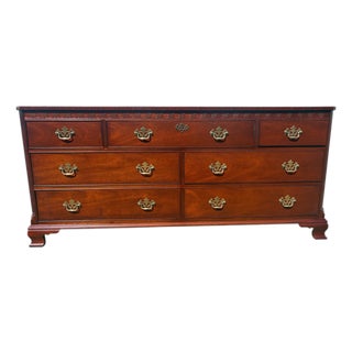 1980s Baker Furniture Chippendale Carved Mahogany Long Dresser or Credenza For Sale