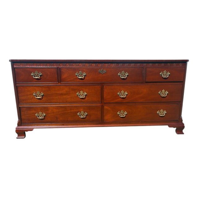 1980s Baker Furniture Chippendale Carved Mahogany Long Dresser or Credenza For Sale