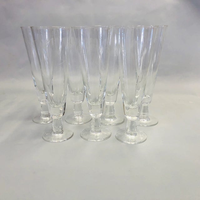 1970s Midcentury Clear Etched Ocean Cattails Pilsner Beer Glasses S/7 For Sale - Image 5 of 5