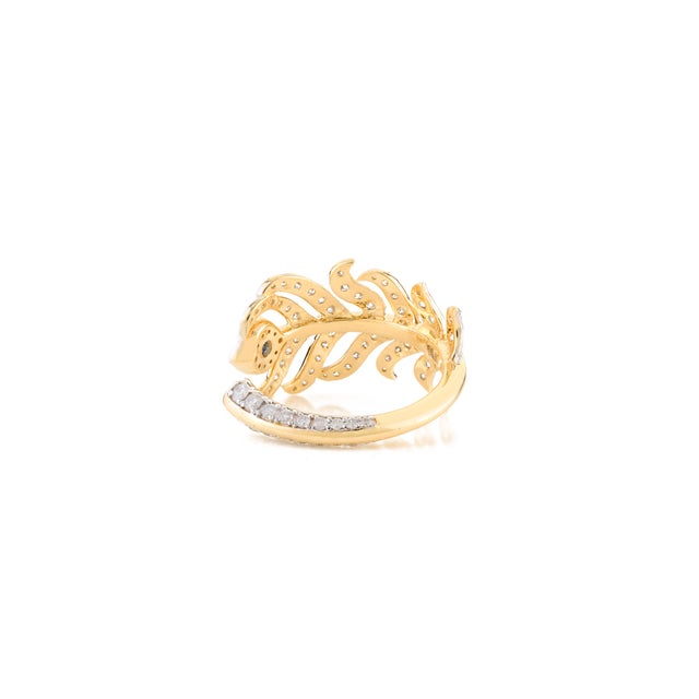 18k Yellow Gold Miracle Feather Diamond Ring Size 5.5 For Sale In New York - Image 6 of 10