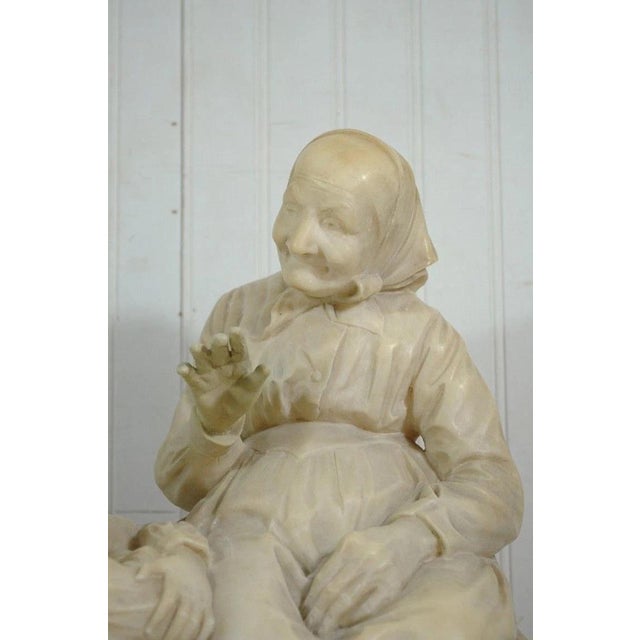 Early 20th Century Early 20th Century E Battiglia La Favola Della Nonna Alabaster Italian Sculpture Tale of Grandma For Sale - Image 5 of 13
