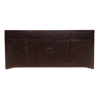 Circa 1926 Antique Chinese Dark Brown Painted Sideboard With Four Drawers and Four Doors For Sale