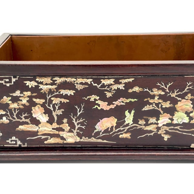 Antique Chinese Mother of Pearl Inlaid Hardwood Jardinière with Copper Liner For Sale - Image 9 of 12