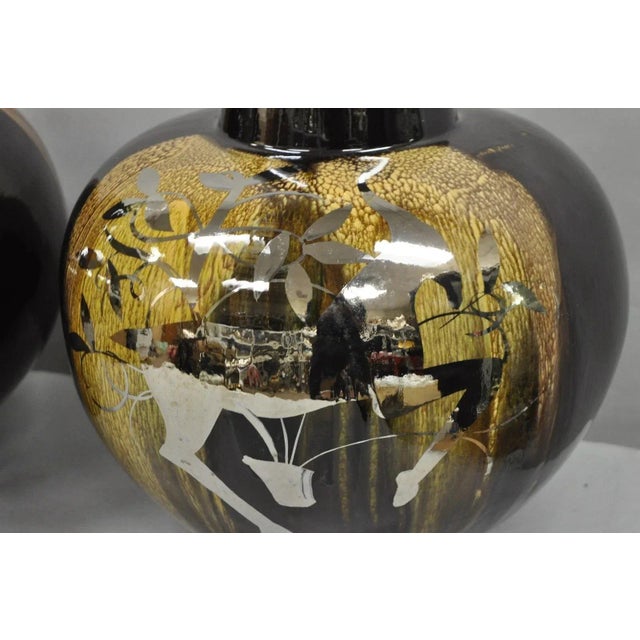 Mid 20th Century Mid Century Modern Sunset Cosco Ram Brown Drip Glaze Pottery Table Lamps Pair B For Sale - Image 5 of 12