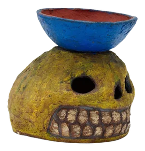 Vintage Painted Ceramic Expressive Skull