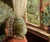 Classical Roman Woman With Two Children in Red - Dutch Style Interior Scene in Oil on Canvas by Joseph Tomanek For Sale - Image 3 of 9