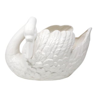 Vintage 80s Italian Large Blanc De Chine Ceramic Swan Planter Made in Italy For Sale