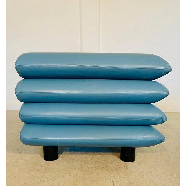 Vintage Postmodern Swedish Turquoise Leather Stacked Lounge Chair, 1980 For Sale - Image 13 of 18