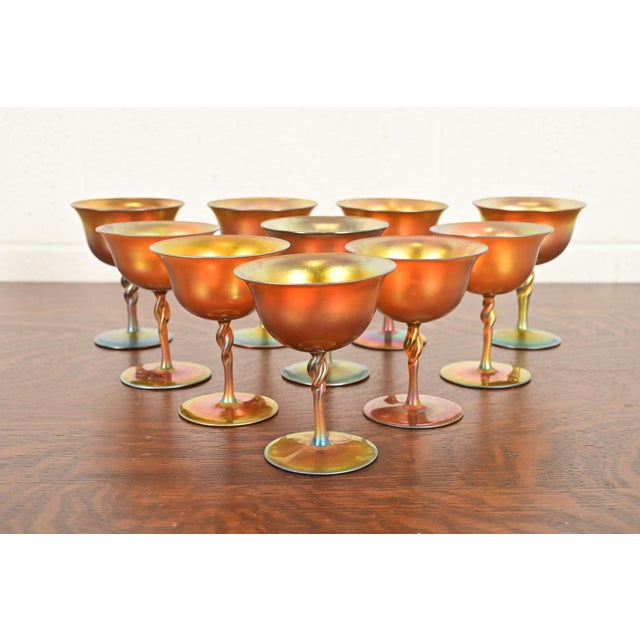 Gold Steuben Aurene Iridescent Art Glass Goblets, Set of Ten For Sale - Image 8 of 8