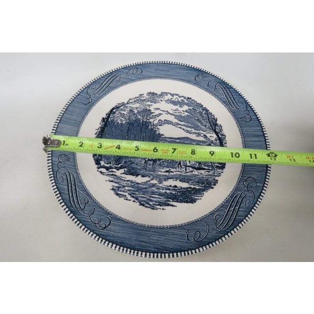 Blue Mid 20th Century Mid-Century Modern Currier and Ives Large Blue Chop Plates Getting Ice Pattern - a Pair For Sale - Image 8 of 10