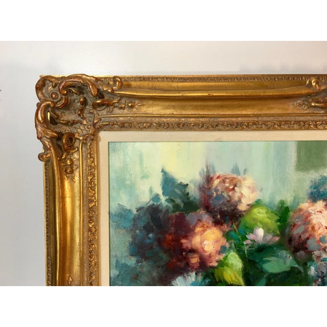 1960s Vintage Still Life With Flowers Oil Painting by Manuel Cuberos For Sale - Image 5 of 12