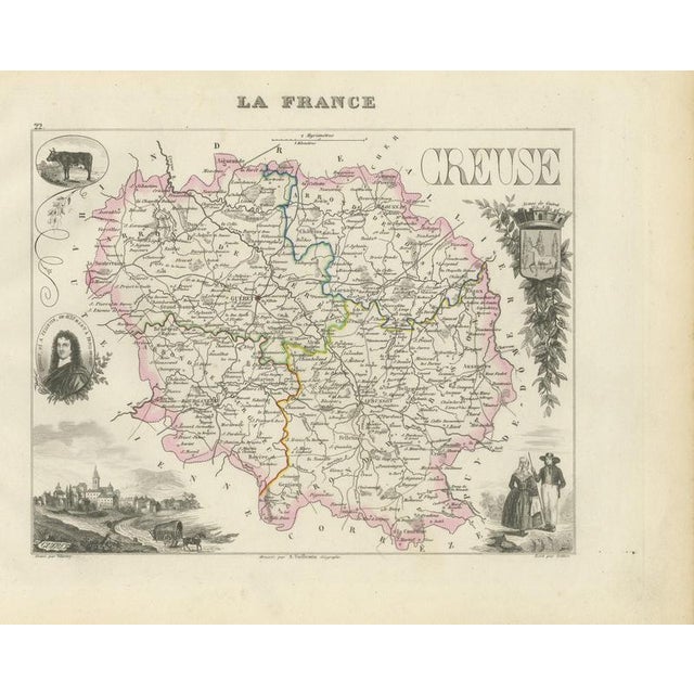 Antique Map of the Creuse, Gueret and Felletin by Vuillemin, 1860 For Sale - Image 12 of 12