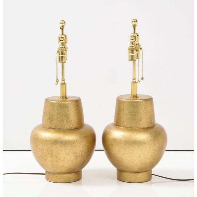 James Mont Pair of James Mont Design Gilt Leafed Lamps For Sale - Image 4 of 12