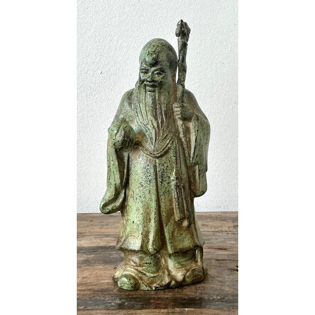 Vintage Asian Patinated Bronze Character For Sale In West Palm - Image 6 of 12