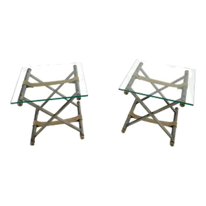 Glass Top X Bases Smoked Chrome End Side Bed Tables Stands DIA - A Pair