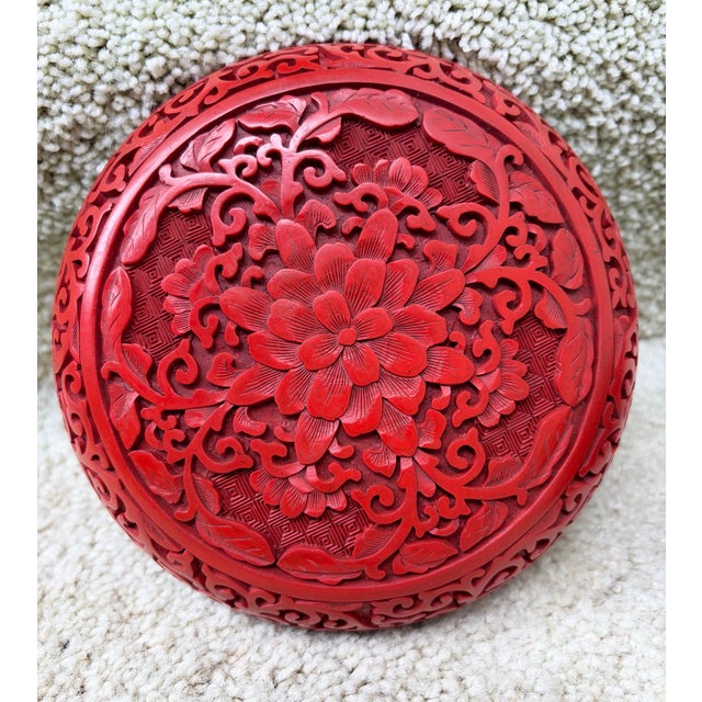 This is a beautiful Antique Chinese 6” Round Cinnabar & Brass Lacquer Box In Mint Condition. Republic Era, circa...