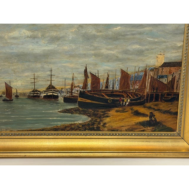 Mid 19th Century Victorian Coastal Oil Painting of North Shields Harbour the Old Low Light in the Manner of Bernard Benedict Hemy For Sale - Image 5 of 18