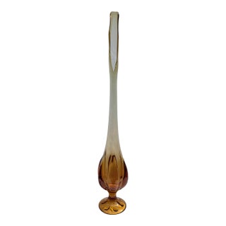 Viking Epic Amber Six Petal Swung Glass Vase For Sale