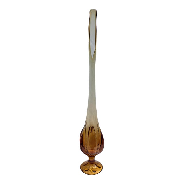 Viking Epic Amber Six Petal Swung Glass Vase For Sale