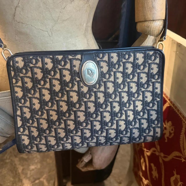 1980s Vintage Trotter Blue Canvas and Blue Leather Christian Dior Crossbody Bag For Sale - Image 13 of 17