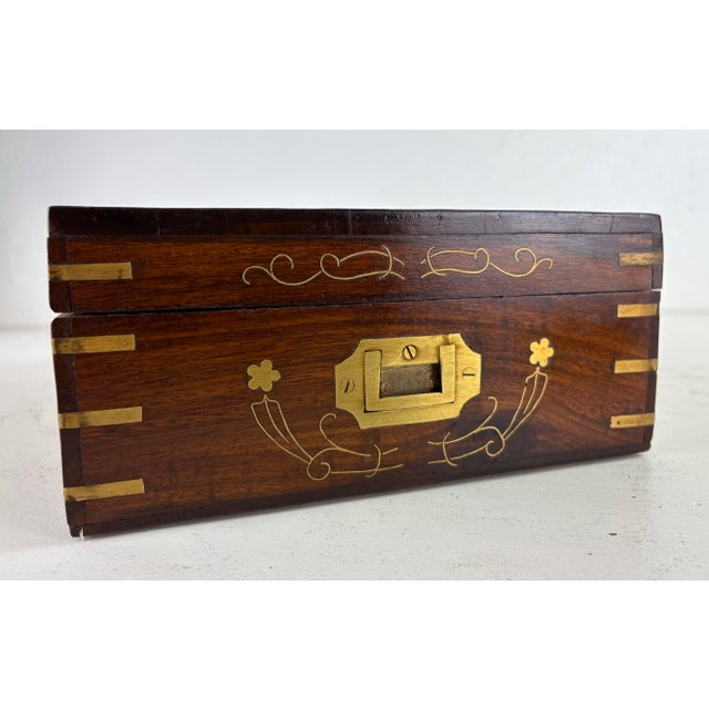 Mid-Century British Colonial Style Brass and Mahogany Dresser Box For Sale - Image 9 of 11