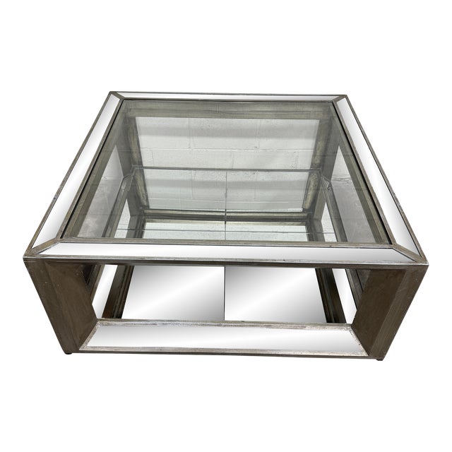 Large Silver Leafed Antique Mirrored Coffee Table For Sale