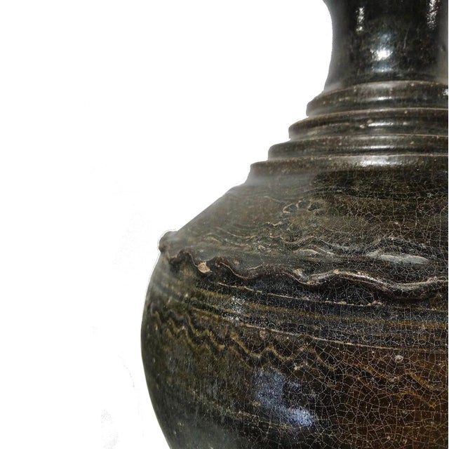 Ceramic Early 20th Century Ceramic Vase From Thailand, in Dark Brown Glaze For Sale - Image 7 of 10