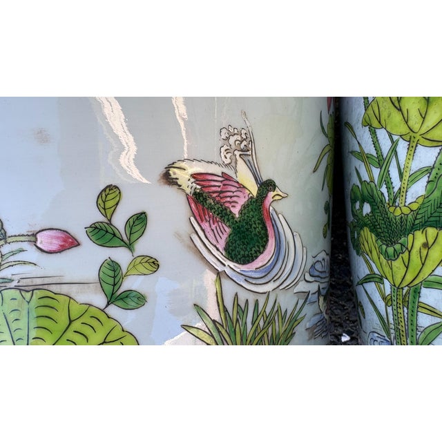 Pair Late 19th Century Famille Rose Lotus Pond Jardinieres For Sale - Image 14 of 15