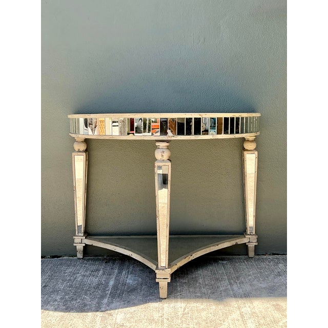 Vintage Mirror Trimmed Demilune Console For Sale In West Palm - Image 6 of 12