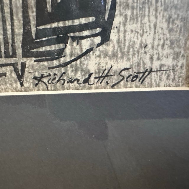 1970s Mid-Century Modern Brutalist Abstract Lithograph by Richard H. Scott - Framed For Sale - Image 4 of 6