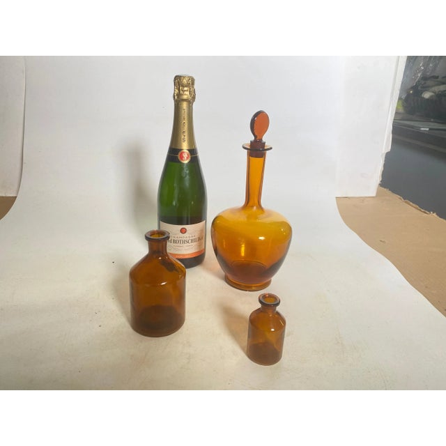 French Cobalt Orange Pharmacy Bottles Set of 3.