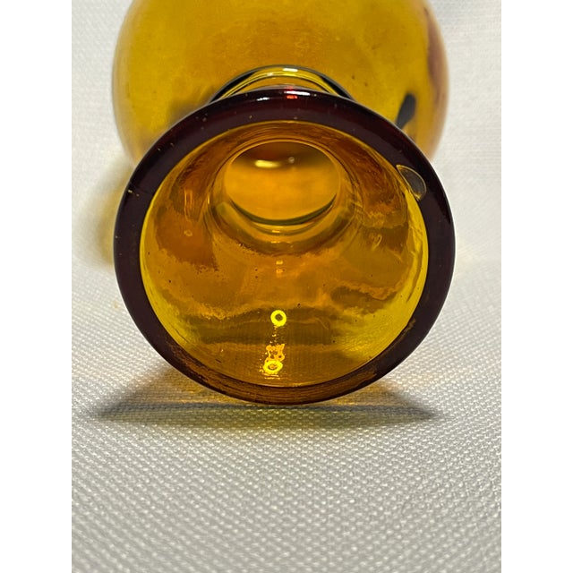 Mid 20th Century Mid-Century Hand-Blown Amber Glass Carafe With Fleur De Lis For Sale - Image 4 of 5