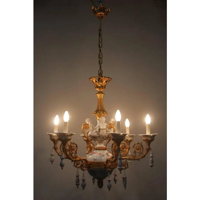 Gold 24-Carat Gold & Porcelain Chandelier, 1970s For Sale - Image 8 of 18