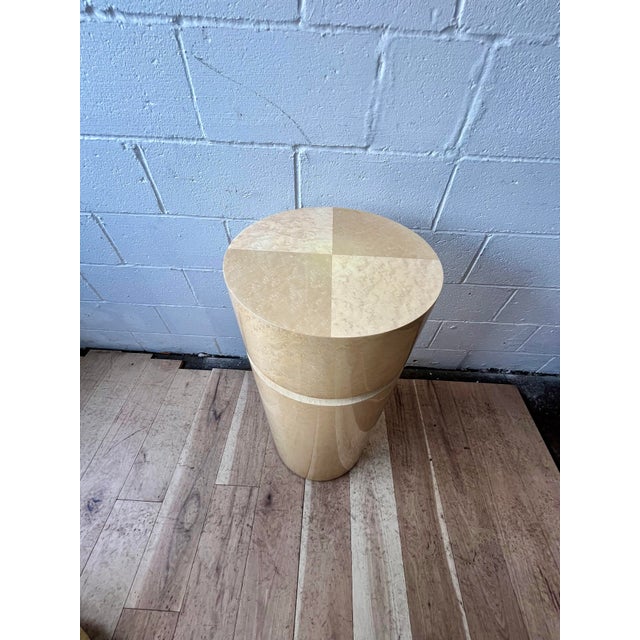 Postmodern Cream Goatskin Clad Cylinder Pedestal or Column Karl Springer Style For Sale In New York - Image 6 of 8