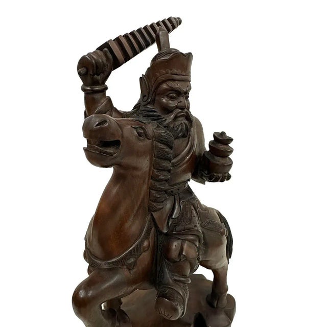 Mid 20th Century Mid-20th Century Chinese Wood Carved God of Martial Wealth Status For Sale - Image 5 of 11
