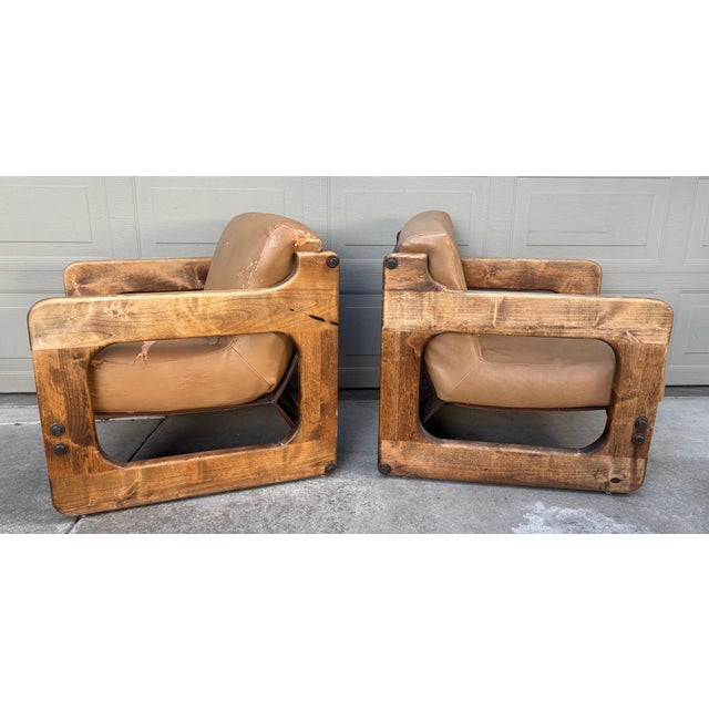 Mid-Century Modern Lou Hodges Style California Rustic Industrial Sling Lounge Chairs Ottoman a Pair For Sale - Image 3 of 12