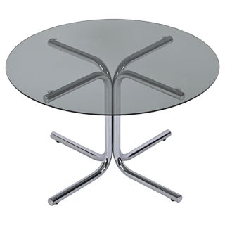 Italian Chrome and Smoked Glass Round Coffee Table in the style of Giotto Stoppino, 1970s For Sale