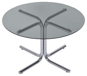 Italian Chrome and Smoked Glass Round Coffee Table in the style of Giotto Stoppino, 1970s