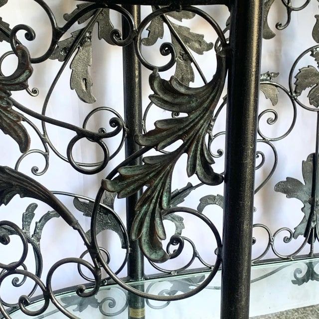 Vintage Wrought Iron Oval Two Tier Glass Top Console Table by Maitland Smith For Sale - Image 10 of 11