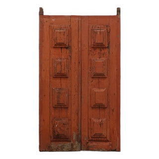 Large 17th Century Terracotta Lacquered Oak Monastery Doors, Portugal, Set of 2 For Sale