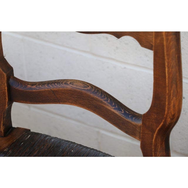 1950s Vintage 1950s Italian Provincial Carved Wood Dining Chairs With Rush Seats – Set of 12 For Sale - Image 5 of 18
