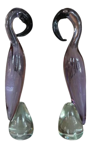 Vintage Murano Style Glass Flamingos- a Pair