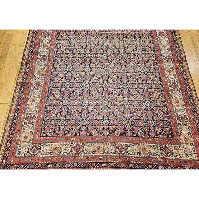 19th Century Persian Farahan Gallery Rug, Hand-Knotted Wool, Allover Herati Geometric Pattern, Ivory & Red, 7x16 For Sale - Image 10 of 15